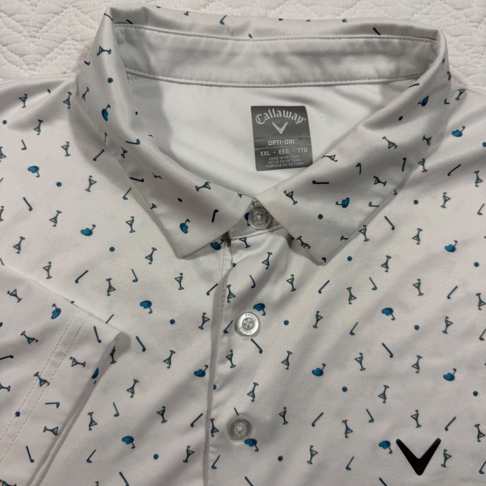Callaway Opti-Dri Mens Polo XXL Martini Golf Print White Performance Preppy GUC‎